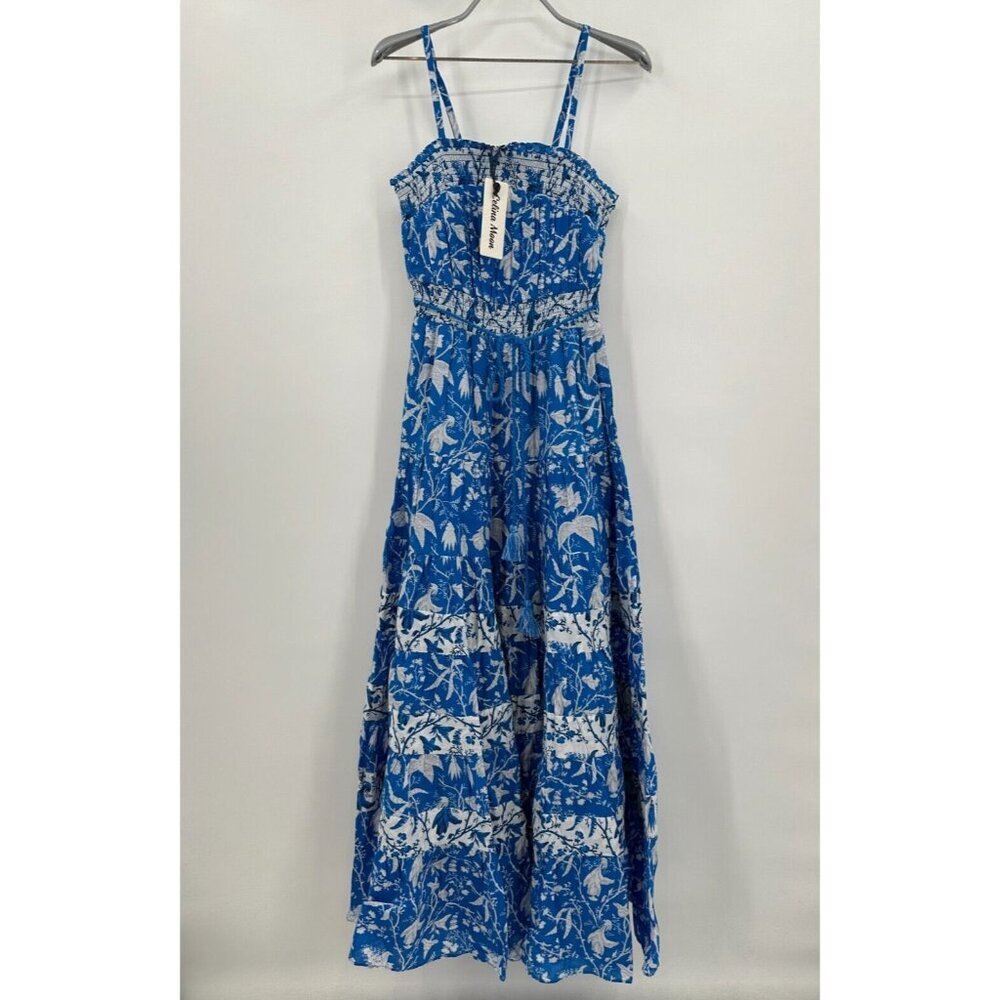 Celina Moon Blue Holy Floral Tiered Maxi Dress sz S Small NWT Sleeveless